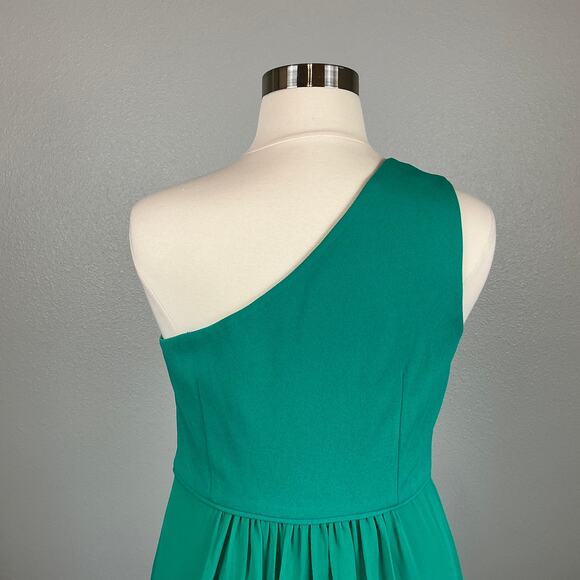 Adrianna Papell One Shoulder Evening Gown Size 16 Green Chiffon Thigh Slit Dress - Picture 8 of 13